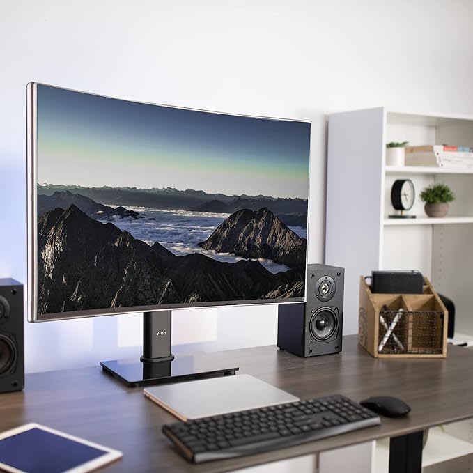 VIVO Single Rotating 13 to 38 inch Ultrawide Monitor and TV Table Top Desk Stand with Glass Base, Swivel, Height Adjustment, Screen Mount with Max VESA 100x100, STAND-V101J