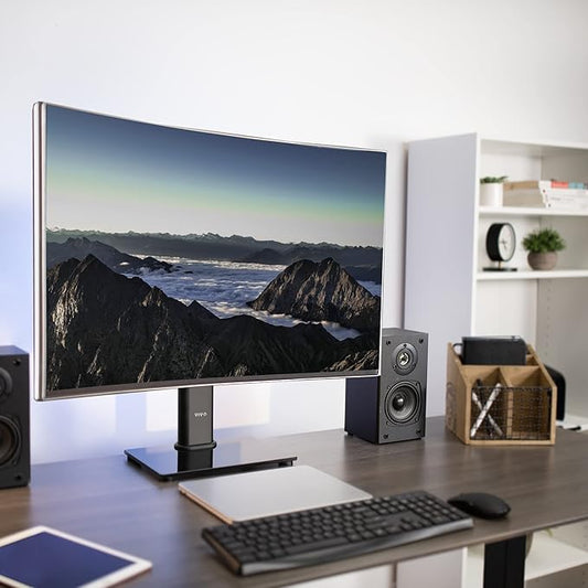VIVO Single Rotating 13 to 38 inch Ultrawide Monitor and TV Table Top Desk Stand with Glass Base, Swivel, Height Adjustment, Screen Mount with Max VESA 100x100, STAND-V101J