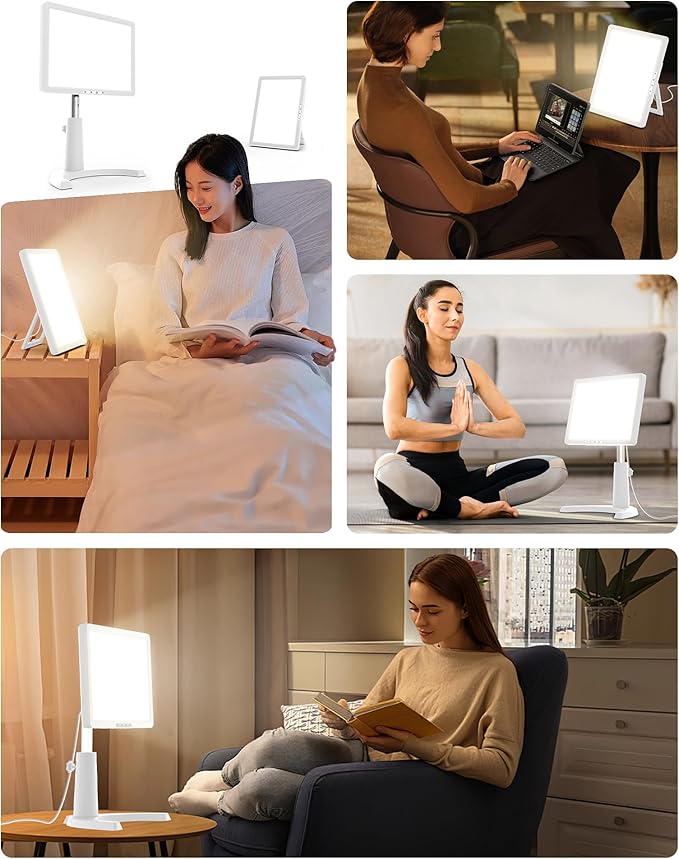 Light Therapy Lamp, 12000 Lux Full Spectrum 3 in 1 Therapy Lamps UV-Free LED Sunlight, Adjustable 10 Brightness 5 Color Modes, Timer, Height, Angle& Detachable Stand, White
