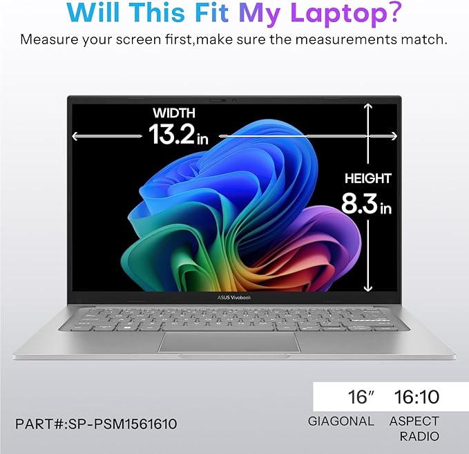 OMOTON Magnetic Laptop Privacy Screen 16 Inch 16:10, Anti-Spy Filter, Matte Anti Glare Blue Light Protector, Easy Install & Remove