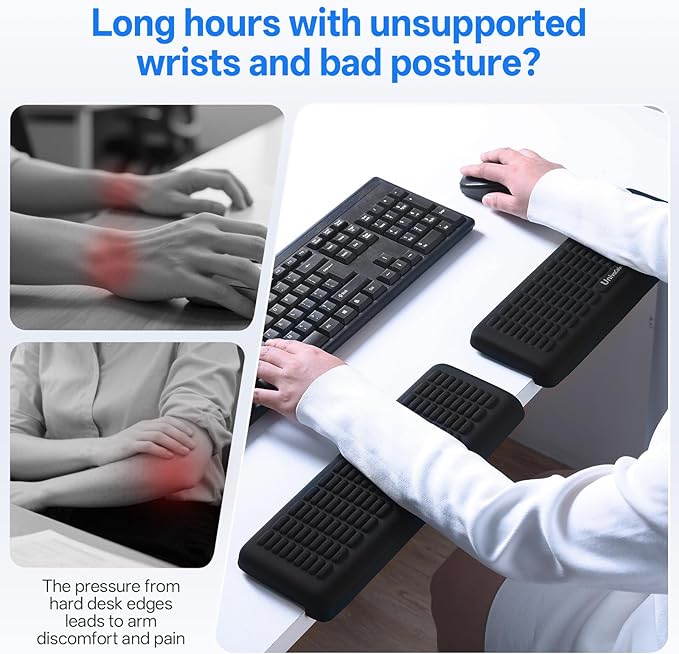 UnivoColors PostureUp L-Shaped Desk Wrist Rest & Elbow Rest, Non-Slip, Separate Design, Memory Foam Desk Edge Support, Ergonomic Design for Long-Hour Work (11.8 * 3.9 inch 2-Piece Set)