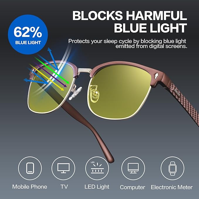 BIRCEN Blue Light Blocking Glasses: Al-Mg Metal Bluelight Computer Clear Glasses for Men Women Anti Eyestrain Office Home