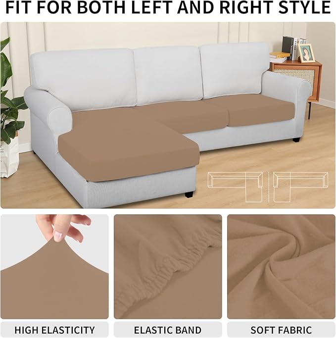 Easy-Going 100% Waterproof 3 Pieces Couch Cushion Covers for Sectional Sofa Left/Right L Shape Chaise Lounge Sofa Seat slipcover Anti-Slip Sofa Cover (2 Seater + 1 Chaise, Camel