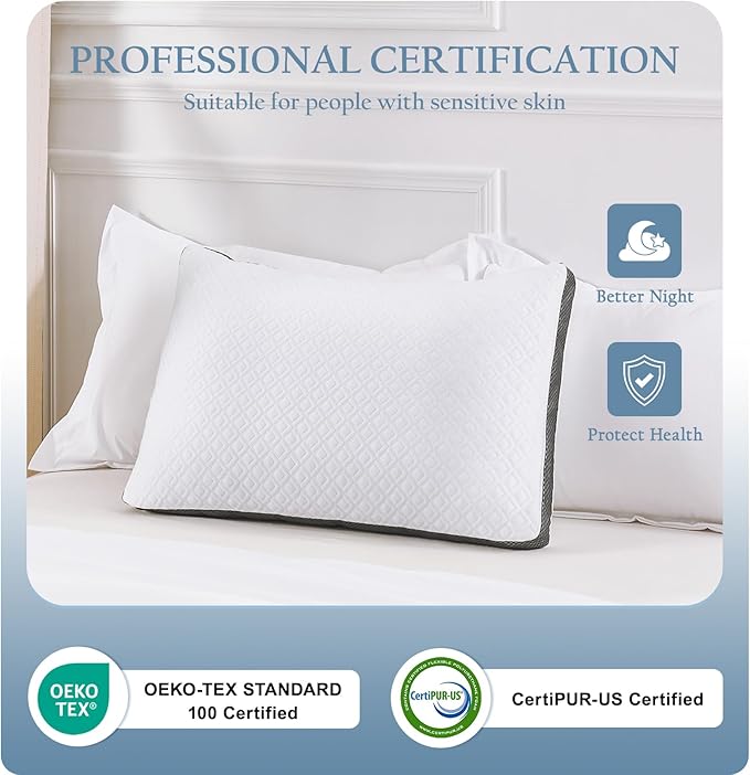 King Size Pillows, Shredded Memory Foam Pillows, Adjustable Bed Pillow for Sleeping, 20"x36"Cooling Tencel Circular Knit Pillows for Side, Back, Stomach Sleepers（Pack of 1）