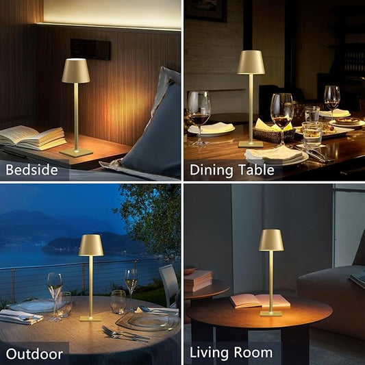 2 Pack Rechargeable Table Lamps, Gold Cordless Lamps - Battery Operated Touch Lamp, Outdoor Table Lights, Waterproof, Wireless, Portable Desk Lamp for Restaurant, Bedroom, Patio(Gold)