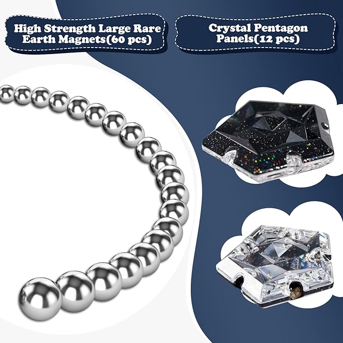 LAFFTRAK Magnetic Fidget Sphere - Holographic Glitter Crystal Black - Magnets Sensory Toys - 12 Piece Set - Creativity Beyond Imagination, Inspirational, Recreational, Fun Desk Toy for Adults