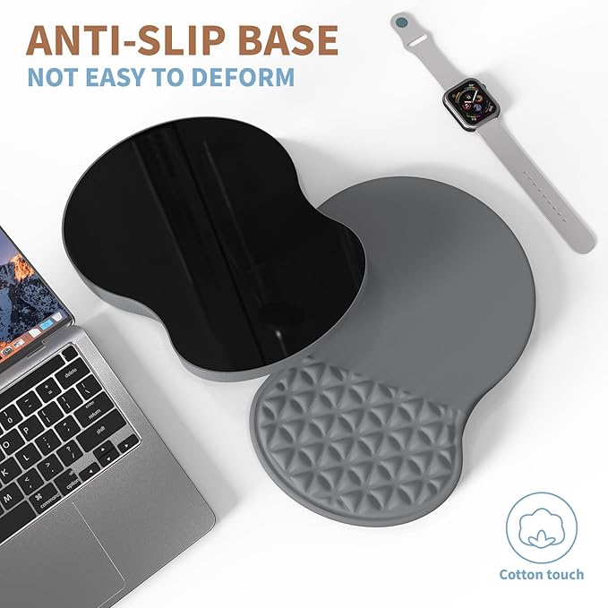 Ergonomic Mouse Pad Wrist Support with Foam Massage Design, Pain Relief Mousepad with Wrist Rest, Non-Slip PU Base, Computer Mouse Pads for Desk, Office & Home（Grey）