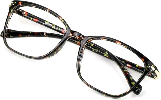 VisionGlobal Blue Light Blocking Glasses for Women, Anti Eyestrain, Computer Reading, TV Glasses, Stylish Square Frame, Anti Glare(Floral,+1.75 Magnification)