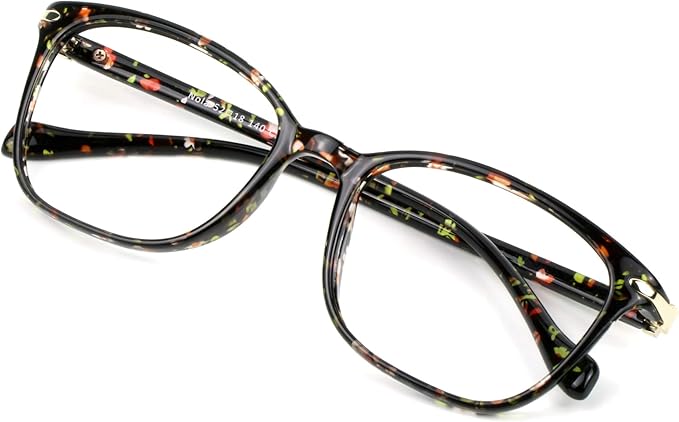 VisionGlobal Blue Light Blocking Glasses for Women, Anti Eyestrain, Computer Reading, TV Glasses, Stylish Square Frame, Anti Glare(Floral,+2.00 Magnification)