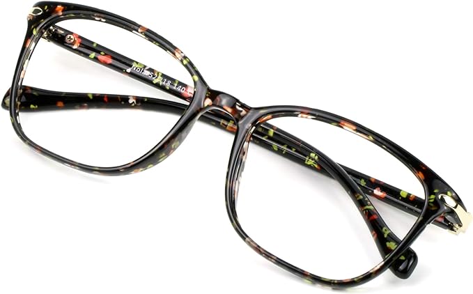 VisionGlobal Blue Light Blocking Glasses for Women, Anti Eyestrain, Computer Reading, TV Glasses, Stylish Square Frame, Anti Glare(Floral,+4.75 Magnification)