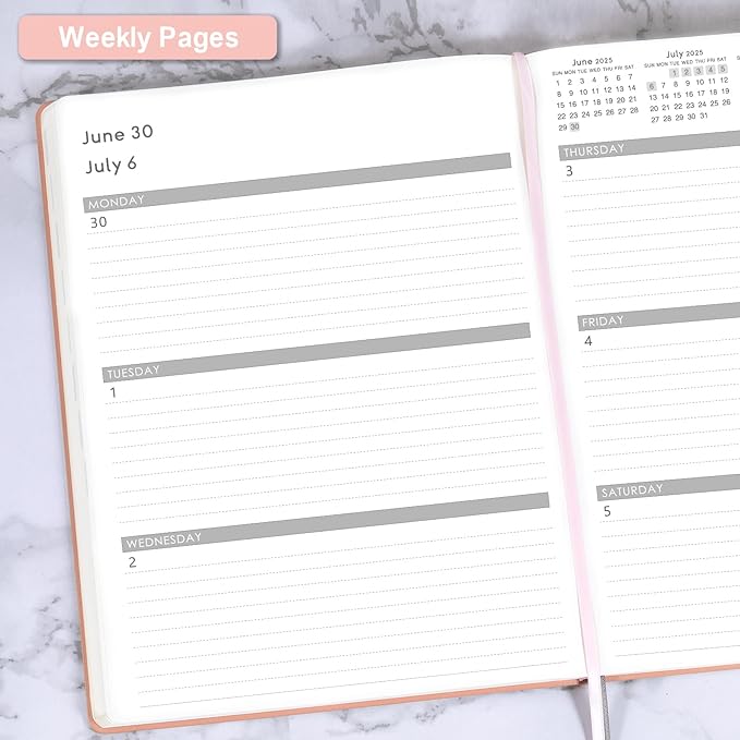 Planner 2025-2026 - JUL 2025 - JUN 2026, Academic Planner 8.5" x 11", 2025-2026 Planner Weekly and Monthly, Leather Cover Planner with Thick Paper, Back Pocket with Notes Pages - Rose Gold