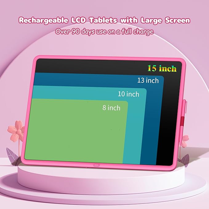 Teen Girl Birthday Gifts, 0 SMALL MODEL LCD Writing Tablet for Kids, Educational Toys for 3-10+ Years, Toddler Toys for 1-2 Year Old, Large Rechargeable Doodle Board Pad, Easter Basket Stuffers (Pink)