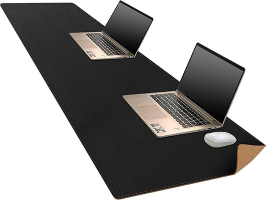 MAIDERN 70.8”x 15.7” Leather Desk Pad, Large Desk Mat, Cork & Leather Large Mouse pad for Desk, Waterproof Computer Desk Pad for Gaming Home Office (Black) …