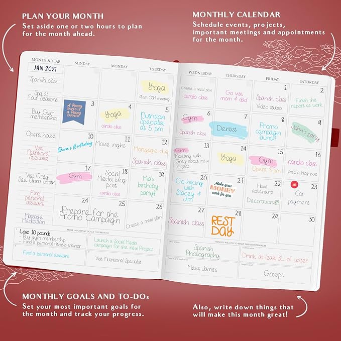 Legend Planner PRO Hourly Schedule - Weekly & Daily Organizer with Time Slots. Appointment Book Journal for Work & Personal, A4 (Wine Red)