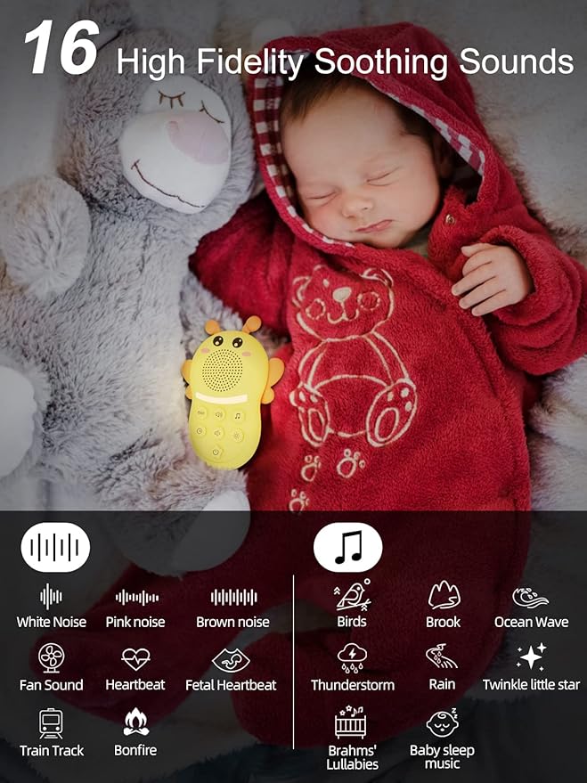 Portable Sound Machine for Baby,White Noise Sound Machine for Babies and Kids,Rechargeable Lullaby Machine with Light,Travel Sound Machine for Sleep,Great for Baby Registry Gift