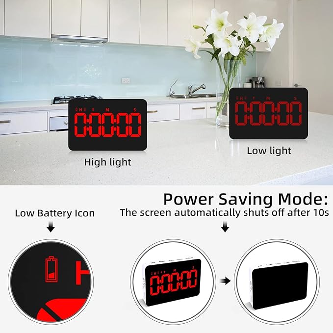 Digital Timer Kitchen Timer Count Down Up Rechargeable Kitchen Gadgets Vibration Mode Adjustable Volume and Brightness LED Display Time Management for Cook, Desk, Kids Adults Study Teaching