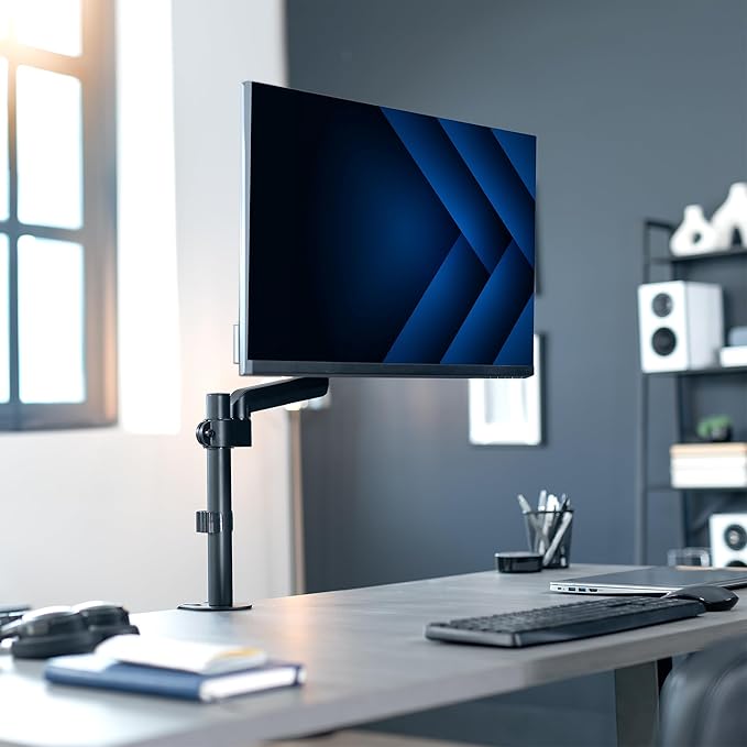 VIVO Single Monitor Arm Mount for 17 to 32 inch Screens - Pneumatic Height Adjustment, Full Articulating Tilt, Swivel, Heavy Duty VESA Stand with Desk C-clamp and Grommet Option STAND-V001K
