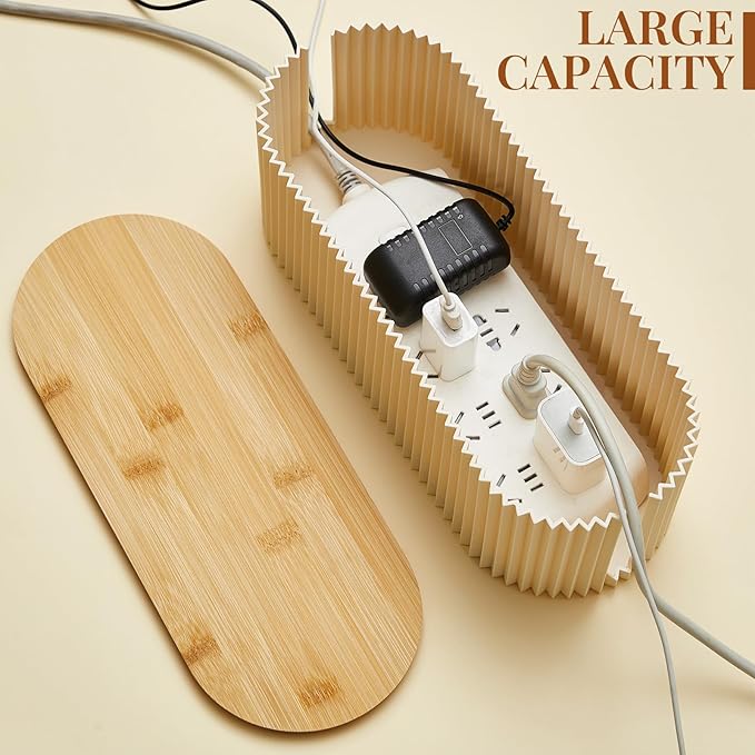 Marsui 2 Pcs Cable Management Box Cord Hider Organizer with 46 Pcs Cable Management Kit Wire Box for Power Strips Surge Protectors Desk TV Computer Wires Home Office(Frost White, Wood Color)