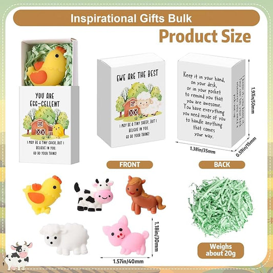 Wettarn 25 Sets Appreciation Farm Animal Gifts Cute Stress Balls with Support Gift Boxes Inspirational Party Favors for Employee Coworker Friends Office Positive Relief Toys