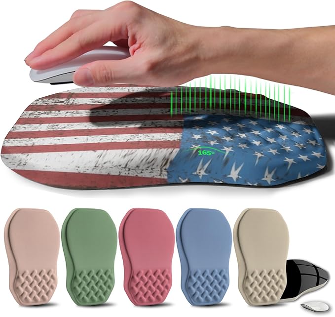 Ergonomic Raised Mouse Pad Wrist Support with Bilateral Slope Memory Foam Mousepad for Wrist Rest and Carpal Tunnel Pain Relief 11.8x7.9〃National Flag