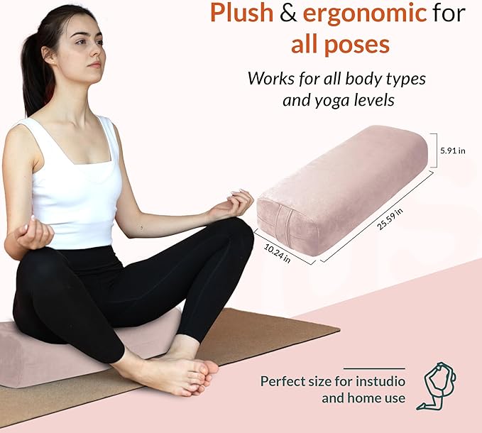 Gurus Super Soft & Firm Yoga Bolster Pillow - Lightweight, Easy to Carry with Handles - Rectangular, Machine Washable Cover