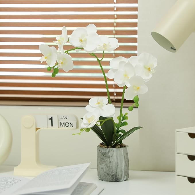 Fake Orchids Flowers in Pot Bendable Faux Orchids Artificial Flowers Washable Silk Orchid Phalaenopsis Decor for Home Wedding Table Centerpiece Bathroom Office