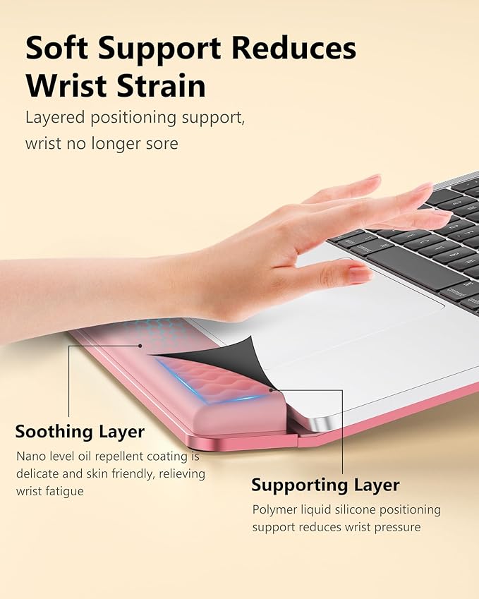 NTMY Aluminum Laptop Stand for Desk with Wrist Rest Pad,Computer Stand for Laptop,Ventilated Ergonomic Laptop Stand Riser on Desk for MacBook/HP/Dell/Acer/Lenovo 10-17.3'' (Pink)