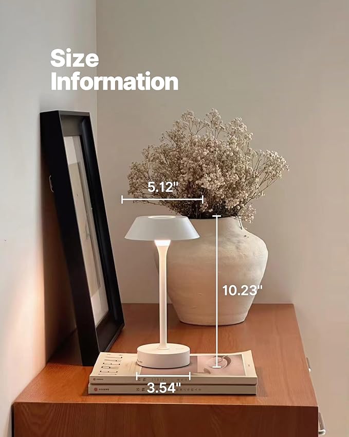 Elva Portable Table Lamp, Small Cute Cordless Rechargeable Table Lamp, 3W LED Dimmable Touch Light with 3-Color Temp, Modern Bedside Nightstand Light for Bedroom Ambient, White