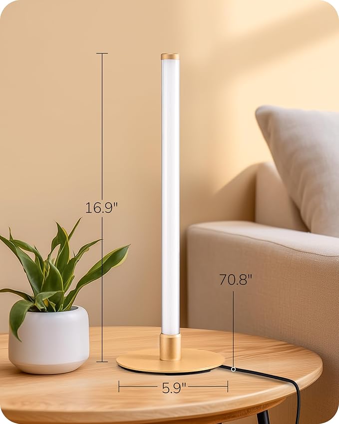 EDISHINE Modern Table Lamp, LED Slim Bedside Lamp with 360° Illumination, Stepless Dimming & 3 Color Temperature, Nightstand Lamp for Bedroom, Living Room, Gold