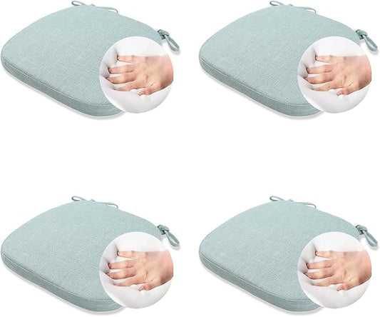 4 Pack Kitchen Chair Cushions with Ties - Memory Foam No Slip Seat Cushion and Dining Room Chair Pad with Machine Washable Cover [16.5 X 16.2 Inches] - (Lake Green,4)