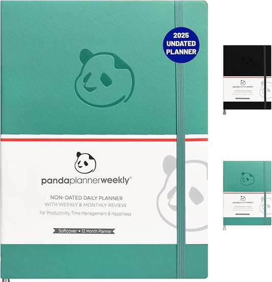 Panda Planner 2025-2026 Undated Weekly Planner, To Do List Notebook with Habit Tracker, 8” x 11”, 53 Weeks, Daily Weekly Monthly Overview for Home, School, Office, Turquoise