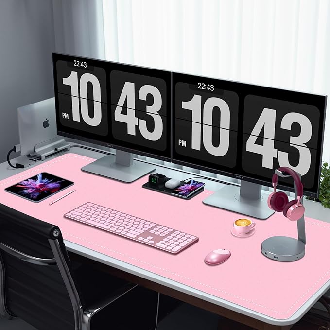 47.2" x 23.6" Large Desk Pad - Non-Slip PU Leather, Waterproof Writing Mat for Keyboard & Mouse, Fairy Tale Pink