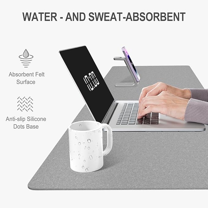 Auhoahsil Felt Desk Mat, Minimalist Large Mouse Pad XL 31.5 x 11.8 in, Desk Matt for Desktop, Keyboard, Laptop, Computer, Office, Work from Home, Gaming, Light Gray