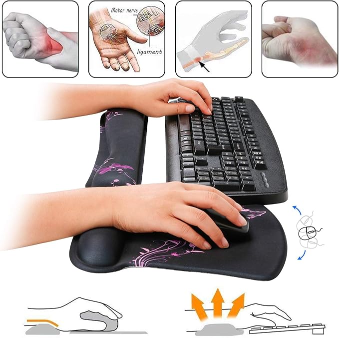 RICHEN Keyboard Wrist Rest Pad and Mouse Wrist Rest Support Mouse Pad Set,Sturdy & Comfortable & Lightweight for Easy Typing & Pain Relief-Ergonomic Support (Purple Butterfly)