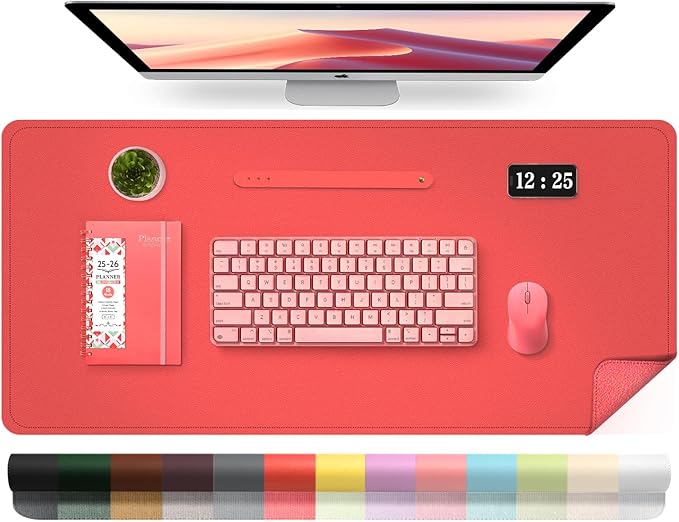 Leather Desk Pad Protector, 39.4' X 17'' Large Mouse Pad, Office Desk Mat, Non-Slip PU Leather & Suede Base Desk Blotter, Laptop Desk Pad, Desktop Mat for Office Home, Candy Red