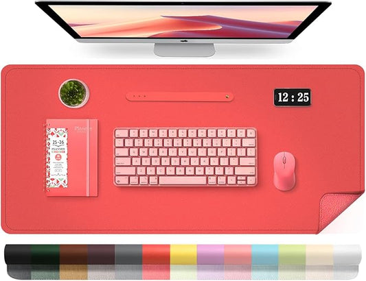 Leather Desk Pad Protector, Desk Mat, Large Mouse Pad, Non-Slip Desk Blotter, Office Laptop Desk Pad, PU Leather Desk Writing Pad for Office and Home (Candy Red, 31.5" x 15.7")