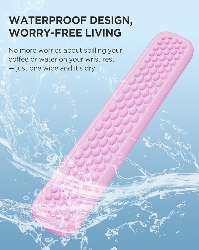 Lekvey Ergonomic Keyboard Wrist Rest - Memory Foam with Massage Points & Waterproof PU Leather Wrist Pad, Carpal Tunnel Support for Office Computer/Gaming, Typing Pain Relief, Easy-Clean（Pink）