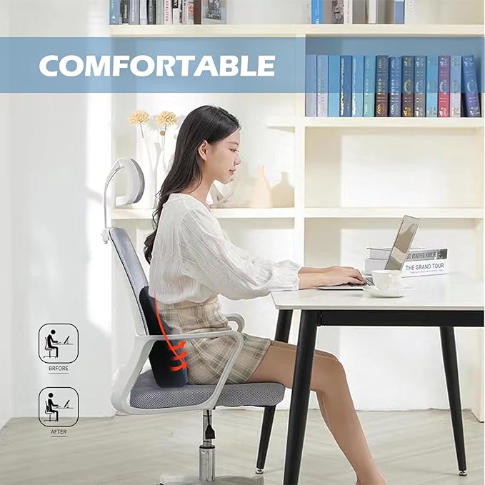 Super Cozy Lumbar Support Pillow for Car/Office Chair, 100% Memory Foam Lumbar Pillow with Breathable Removable Cover, Ergonomic Design - Back Support for Back Pain Relief(Adjustable Strap, Black)