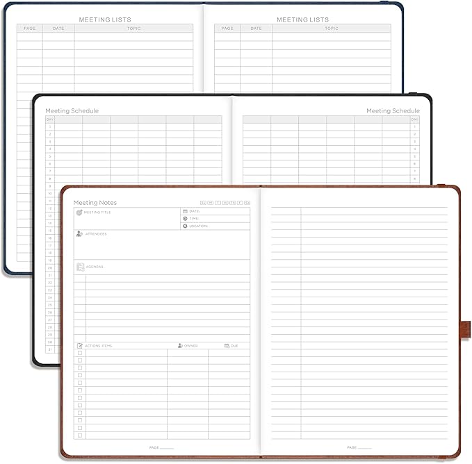 EMSHOI Meeting Notebook for Work with Action Items - 320 Pages B5 Thick Project Planner Agenda Organizer Work Notebook for Women Men Office Business, PU Leather Hardcover, 7.5" x 10", Dark Green