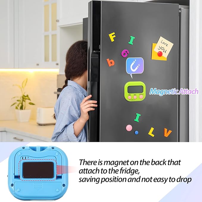 Weewooday 24 Packs Small Digital Kitchen Timer Magnetic Back and Switch Minute Second Count up Countdown Big LCD Display Loud Alarm for Teacher Cooking Baking(Colorful)