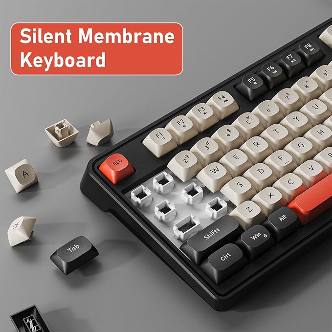 EWEADN G98 RGB Gaming Keyboard Wired, Retro Creamy Membrane Keyboards with Media Knob, Number Pad RGB Backlit, 98 Keys Quite Membrane Computer Keyboard for MAC Xbox PC Gamer -Black&White