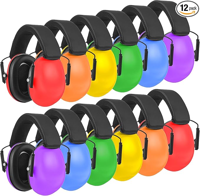 Amylove 12 Pcs Kids Ear Protection Noise Cancelling Headphones Ear Muffs Bulk 27db Adult Noise Reduction Hearing Earmuff(Universal Fit (kids & Adults),Classic Style,Rainbow Color)