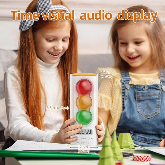 Traffic Light Visual Audio Digital Timer, LCD Display Volume Adjustment, with 4 Ringtones for Kids Classroom Home Kitchen Game Countdown Pause Memory Function Charger Type C Cable Included