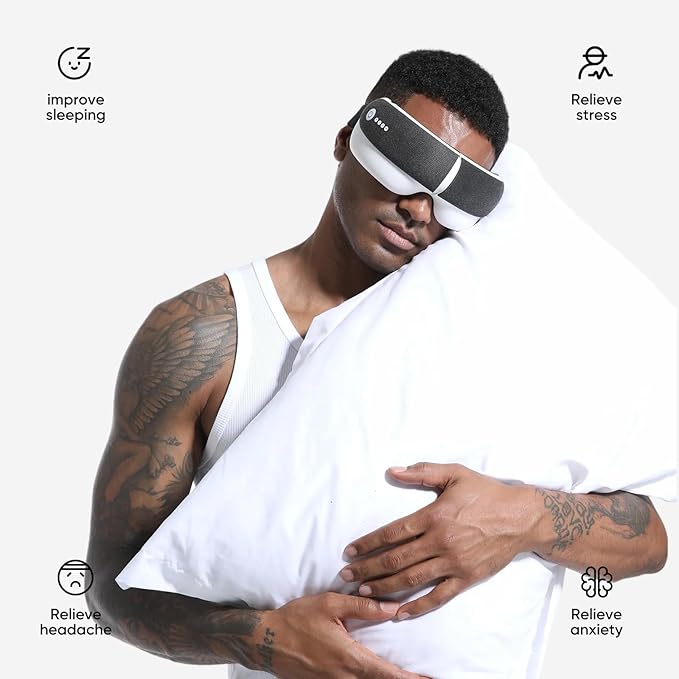 Freed Mind 3 Eye Massager & Bluetooth Heat Sleep mask,Father Gift Sets |with Suede Storage Bag | Migraine Relief,Relaxation,Bedtime Stress Relief | White Noise,3D airbag kneading| Smart Head Massager
