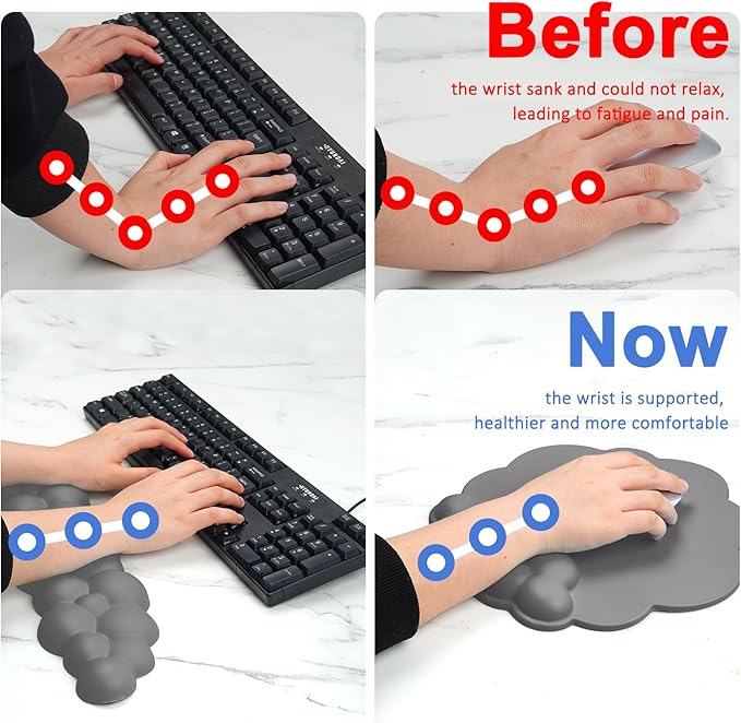 Cloud Keyboard and Mouse Wrist Rest Pad for Computer Arm Pain Relief- Ergonomic Wrist Support Mousepad with Non-Slip PU Base for Office, Gaming, and Home Use Anti-Fatigue(Gray)