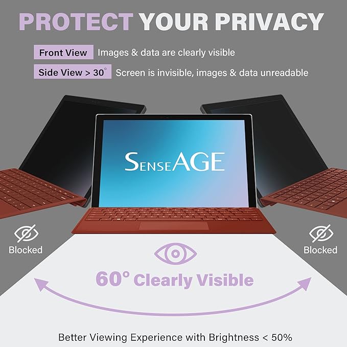 SenseAGE Magnetic Privacy Screen Protector for Surface Pro 12.3 inch (7+/7/6/5/4), Easy On/Off Privacy Filter, Anti-Blue Light, Glare, Laptop Screen Filter, Compatible with Surface Pro 12.3"
