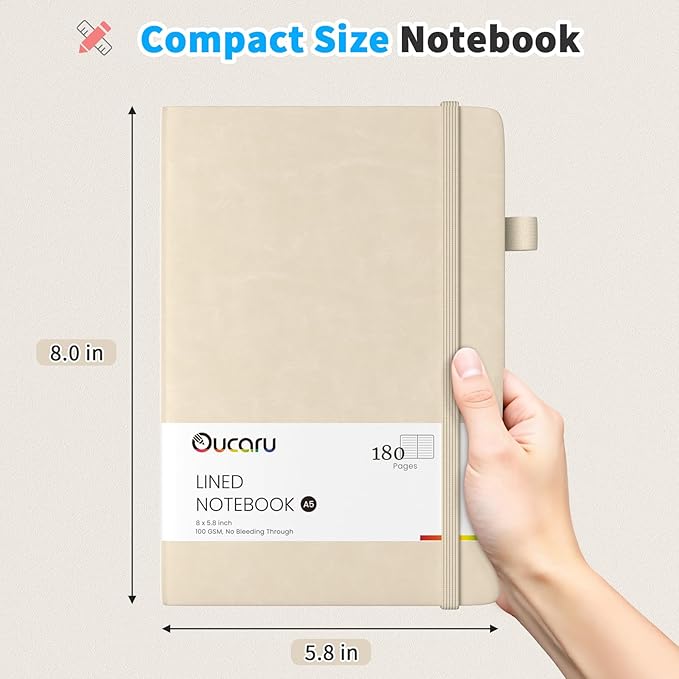 Oucaru Lined Journal Notebook, 4 Pack, 180 Pages, A5 Journals for Writing, 100 GSM Thick Paper, Small Notebooks Daily Journal for Women Men Work, Business, School, Travel Supplies