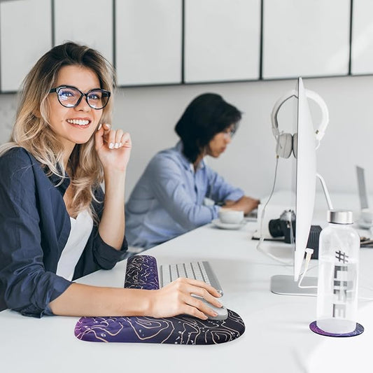 3 in 1 Ergonomic Mouse Pad and Keyboard Wrist Rest, Pad for Mouse and Keyboard Massage Design, Non-Slip Mousepad Set with Wrist Rest for Desk (Purple)