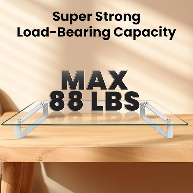 Glass Monitor Stand for Desk, 22Lx8Wx3.5H Inches, Clear Computer Monitor Riser, Large Monitor Stand for Laptop, Desk Organization, Office Supplies