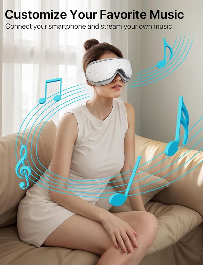 ALLJOY Eye Massager with Heat and Cooling, Birthday Gift for Women/Men, Bluetooth Music Sleep Mask for Migraine Relief,Eye Strain, Dark Circles & Dry Eyes